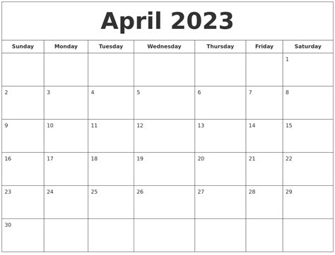 April 2023 Printable Calendar