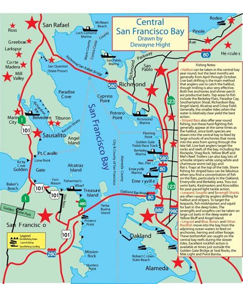 San Francisco bay fishing map - Map of San Francisco bay fishing (California - USA)