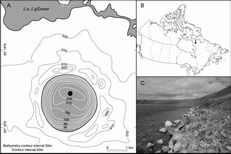 Pingualuit Crater Lake. (a) Bathymetric maps of Pingualuit Crater Lake ...