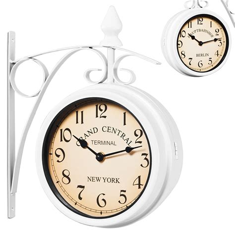 Two Sided Train Station Wall Clock - White - Vintage Design - Quartz ...