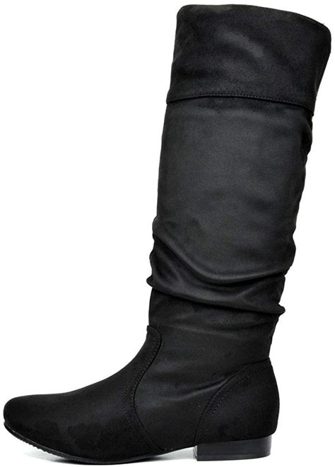 Dream Pairs - Women PU/Suede Wide Calf Knee High Boots Slouch Flat Heel ...