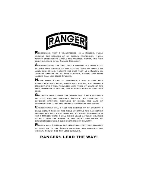 U.S. Army Ranger Creed Military Print or Cut JPEG/PNG/SVG | Etsy