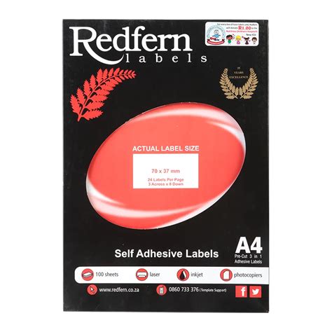 Redfern self adhesive labels laser jet A4 flat sheets 70mm x 37mm 24 up ...