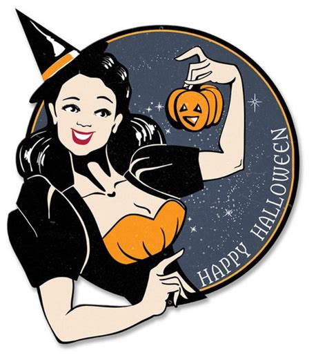 Witch Wishing a Happy Halloween Plasma Metal Sign - American Collectibles