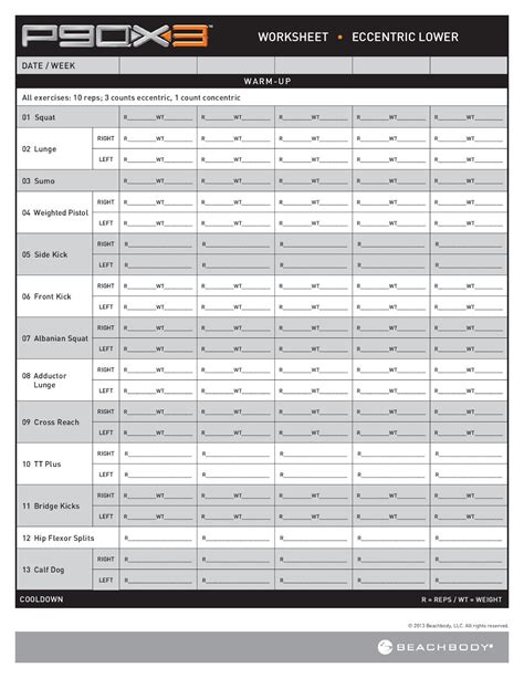 P90X3 worksheets ~ P90X3 WORKOUTS