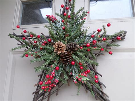 Christmas twig star wreath swag or decor with berries