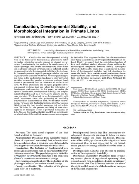 (PDF) Canalization, developmental stability, and morphological ...