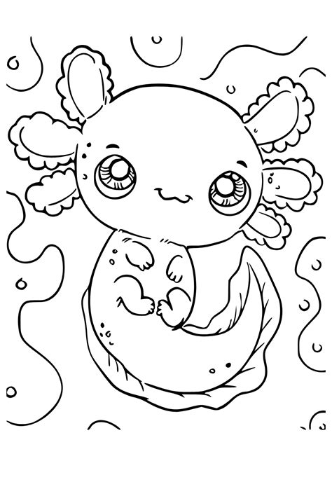 Free Printable Axolotl Cute Coloring Page for Adults and Kids - Lystok.com