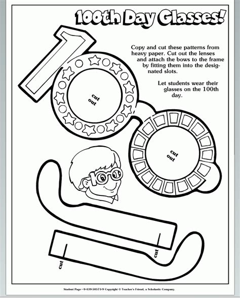 100th Day Printable Glasses. School Days 100 Days - Coloring Home