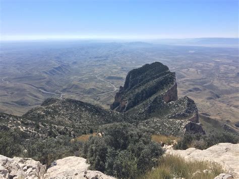 View from the top of Guadalupe Peak in Guadalupe Mountain National Park; highest point in ...