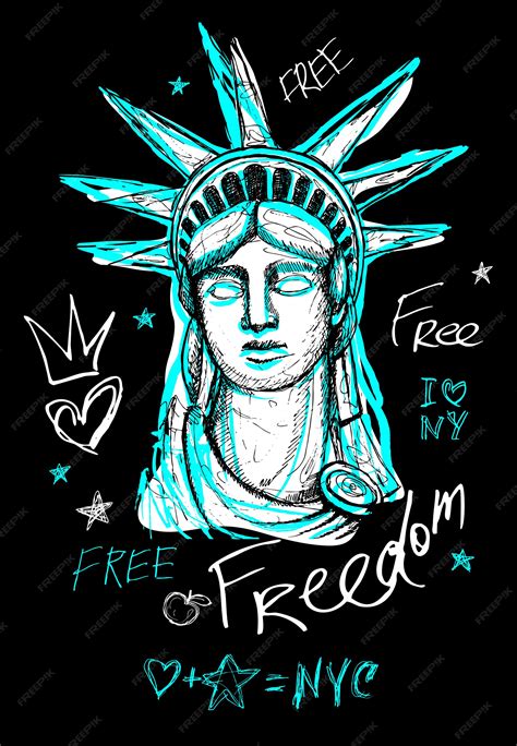 Premium Vector | New york city statue of liberty, freedom, poster, t shirt, sketch style ...