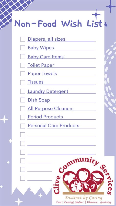 Non-Food Items Shopping Wish List – Clive Community Services