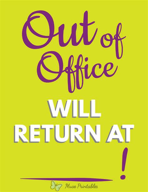 Printable Out of Office Will Return At Sign