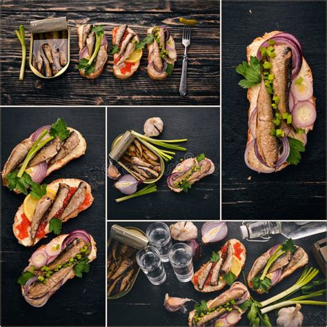 Photo Collage Sprat and a Sandwich. Stock Image - Image of eating, silver: 151179387