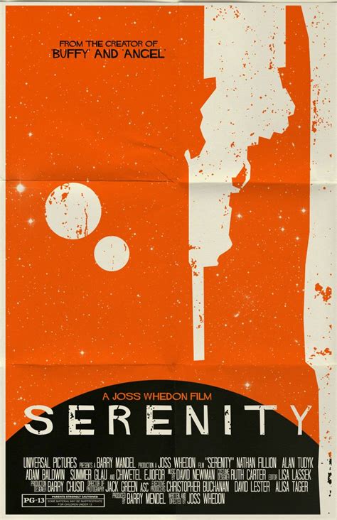 an orange and white movie poster with the words serenity on it's side