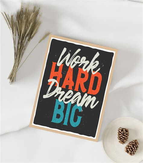 Work Hard Dream Big Motivational Wall Art Poster Encouraging Poster Quote Wall Art Inspirational ...