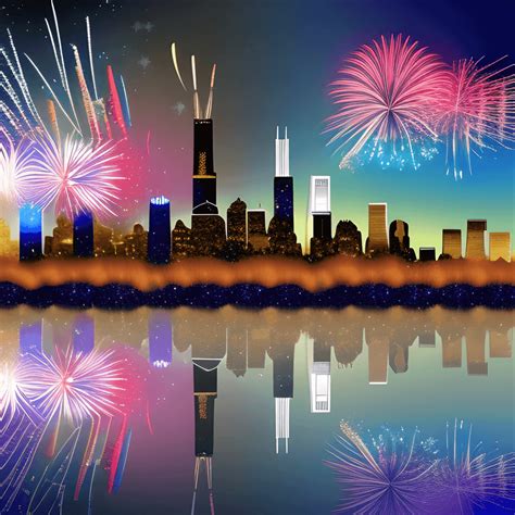 New Years Eve Fireworks over Chicago · Creative Fabrica