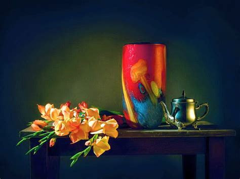 1920x1080px, 1080P free download | Pretty corner, red, orange, flowers, vase, blue, HD wallpaper ...