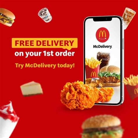 an advertisement for mcdonald's fast food delivery with chicken, fries ...