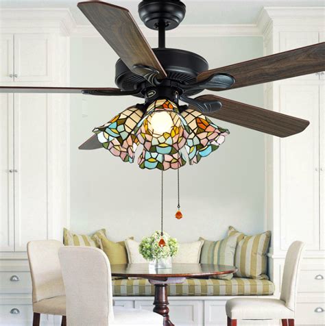 Mediterranean Style Ceiling Fans with Light and Remote Tiffany Invisible Chandelier Fans with ...