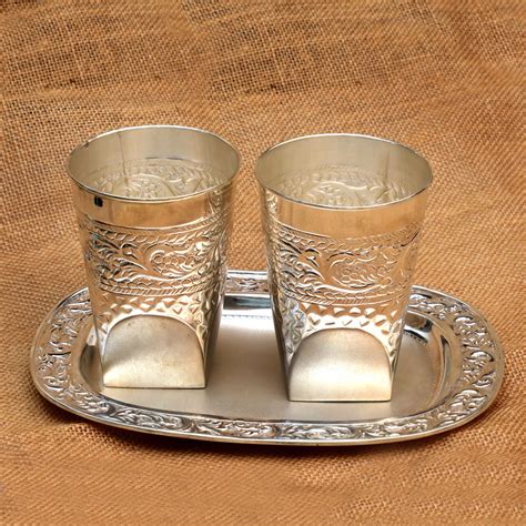 Buy quality Silver Tray & Glass Set Of 2 in Ahmedabad