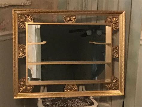 Vintage Style Gold Wood Wall Shadow Box Shelf Display Curio w / Mirror. #Turner | Shadow box ...