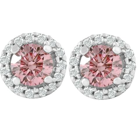 Pompeii3 - 1/2 Ct Halo Pink Diamond Lab Grown Diamond Studs White Gold ...