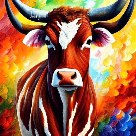 Texas Longhorn Cow Oil Painting · Creative Fabrica