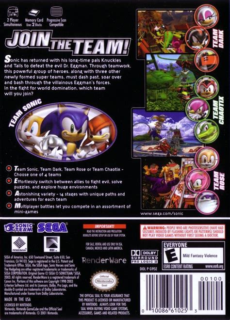 Sonic Heroes (2003) box cover art - MobyGames