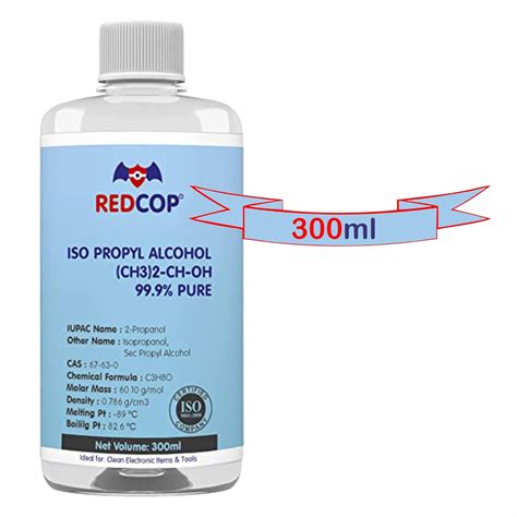 REDCOP® Isopropyl Alcohol 99.9% Pure [(CH3)2-CH-OH] CAS: 67-63-0] 300ml Rubbing Alcohol : Amazon ...