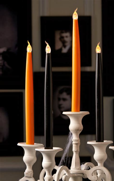 Halloween Flickering Cryptic Candles LED 10″ Taper 4 Pc Set Orange & Black in Gift Boxes ...