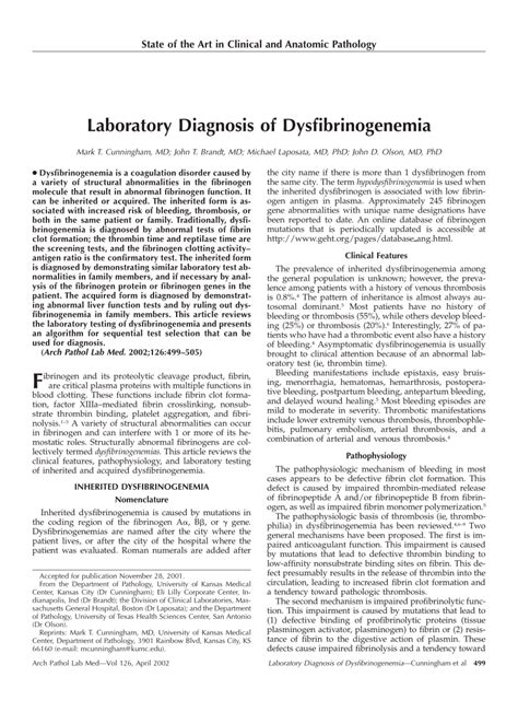 (PDF) Laboratory Diagnosis of Dysfibrinogenemia