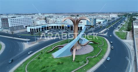 Drone photography from the top of the city of Tabuk, Saudi Arabia, Palm Roundabout Tabuk, Tabuk ...