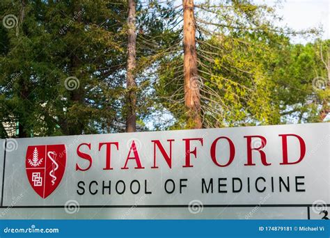 Stanford School of Medicine Sign at the Entrance To Medical Campus Building in Silicon Valley ...