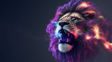 Lion Roar Colorful Art 4K #6141k Wallpaper PC Desktop