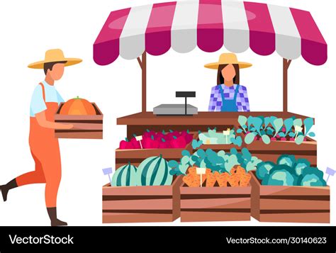 Farmers market stall flat summer outdoor Vector Image