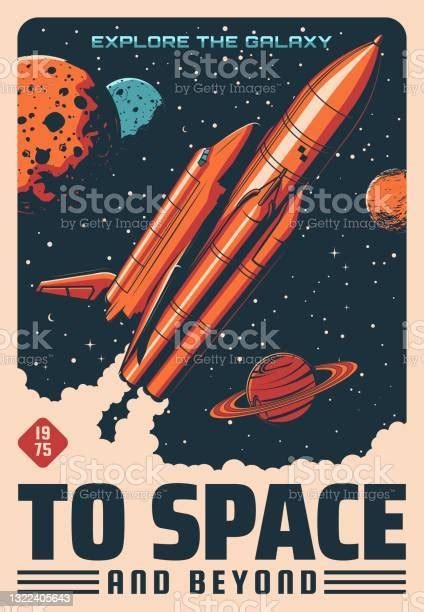 Space Planets And Spaceship Astronomy Poster Stock Illustration - Download Image Now - Empty ...