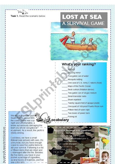 Lost at sea - A survival game - ESL worksheet by Kisdobos