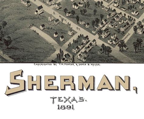 Sherman, TX 1891 Bird's Eye View 24 X 36 Print From a Vintage Lithograph does Not Include Frame ...