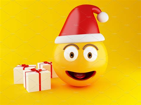 3d Christmas emoji with gift box. | High-Quality Stock Photos ...