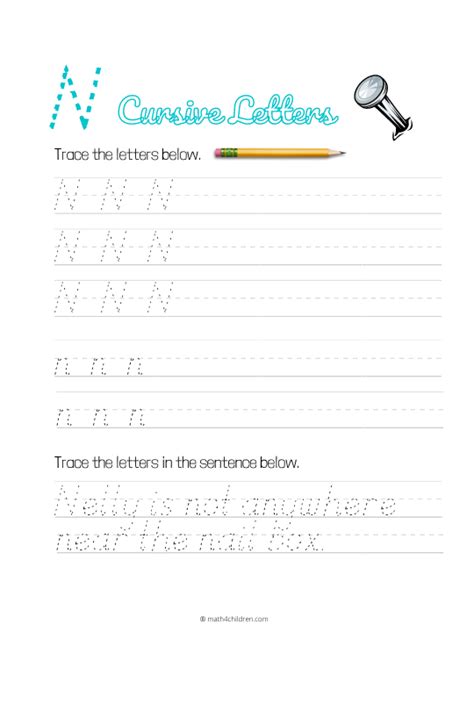 Cursive N worksheet - Cursive handwriting letter N