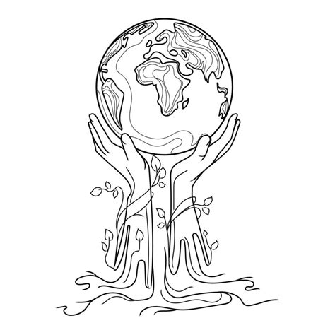 Save the world concept isolated line drawing, vector illustration ...