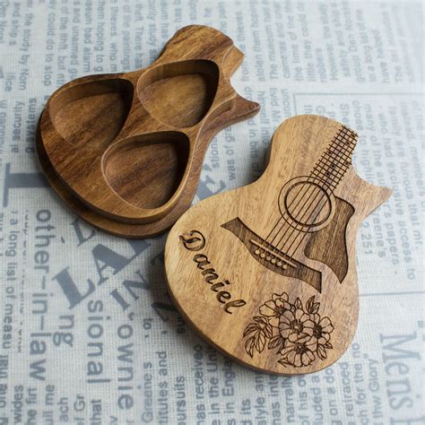 Personalized Wood Guitar Pick With Case, Engraved Guitar Plectrum Box, Custom Picks Holder, Gift ...