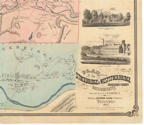 E.M. Woodford wall map of Stockbridge and West Stockbridge, Massachusetts (1855) - Rare ...