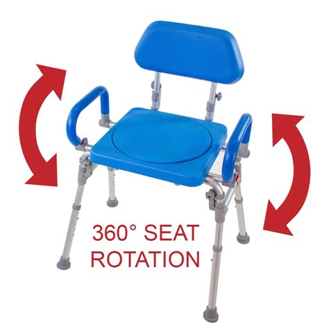 Platinum Health Liberty Folding Bath Shower Chair with Rotating Swivel Seat Padded Back Armrests ...