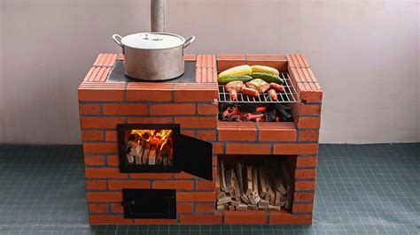 Outdoor wood stove from red brick and cement - YouTube