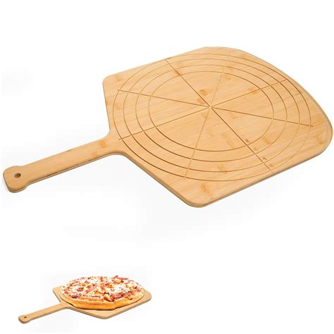 Loftern Wooden Pizza Peel 16 Inch Board with Engraved Sizes - Multi-Purpose Bamboo Pizza Cutting ...