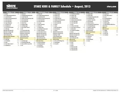 STARZ KIDS & FAMILY Schedule - August, 2013