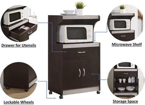 Hodedah Wheeled Microwave Cart with Drawer and Cabinet Storage ...