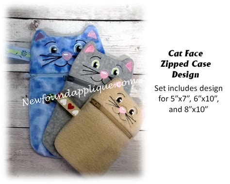 In The Hoop Cat Face Zipped Case With Fish Charm Embroidery Machine ...